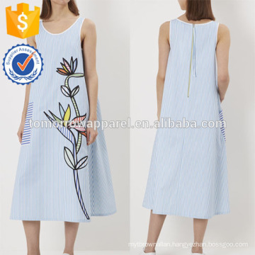 New Fashion Blue And White Striped Sleeveless Dress With Applique Manufacture Wholesale Fashion Women Apparel (TA5196D)